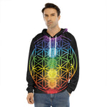 Seven Chakras Flower Of Life Print Men's Velvet Pullover Hoodie