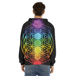 Seven Chakras Flower Of Life Print Men's Velvet Pullover Hoodie