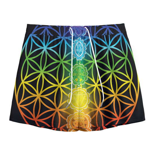 Seven Chakras Flower Of Life Print Mesh Shorts
