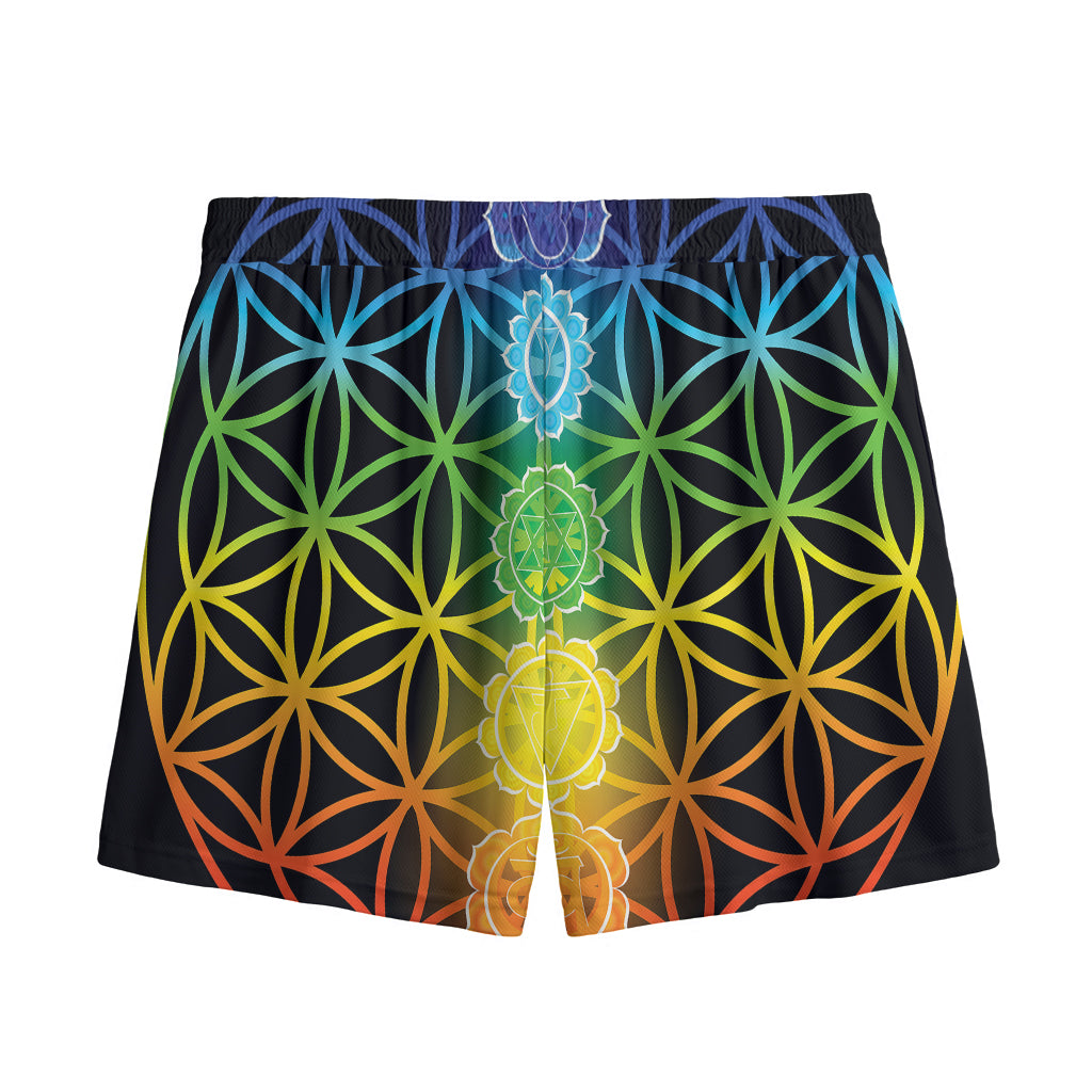 Seven Chakras Flower Of Life Print Mesh Shorts