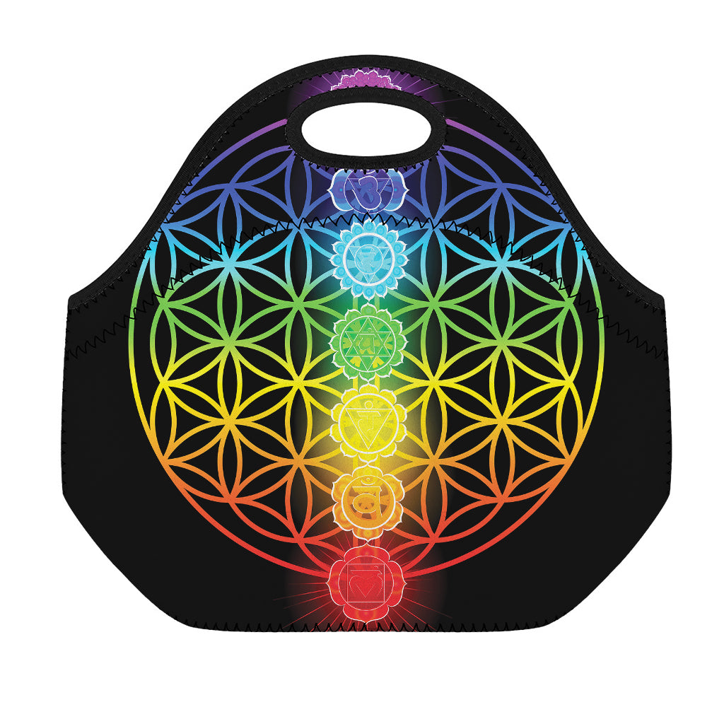 Seven Chakras Flower Of Life Print Neoprene Lunch Bag