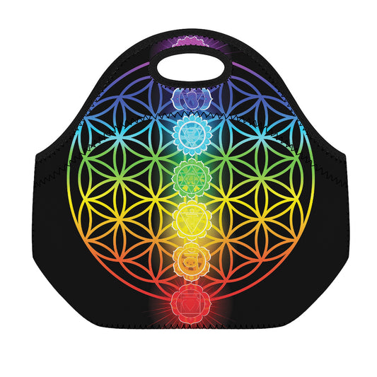 Seven Chakras Flower Of Life Print Neoprene Lunch Bag