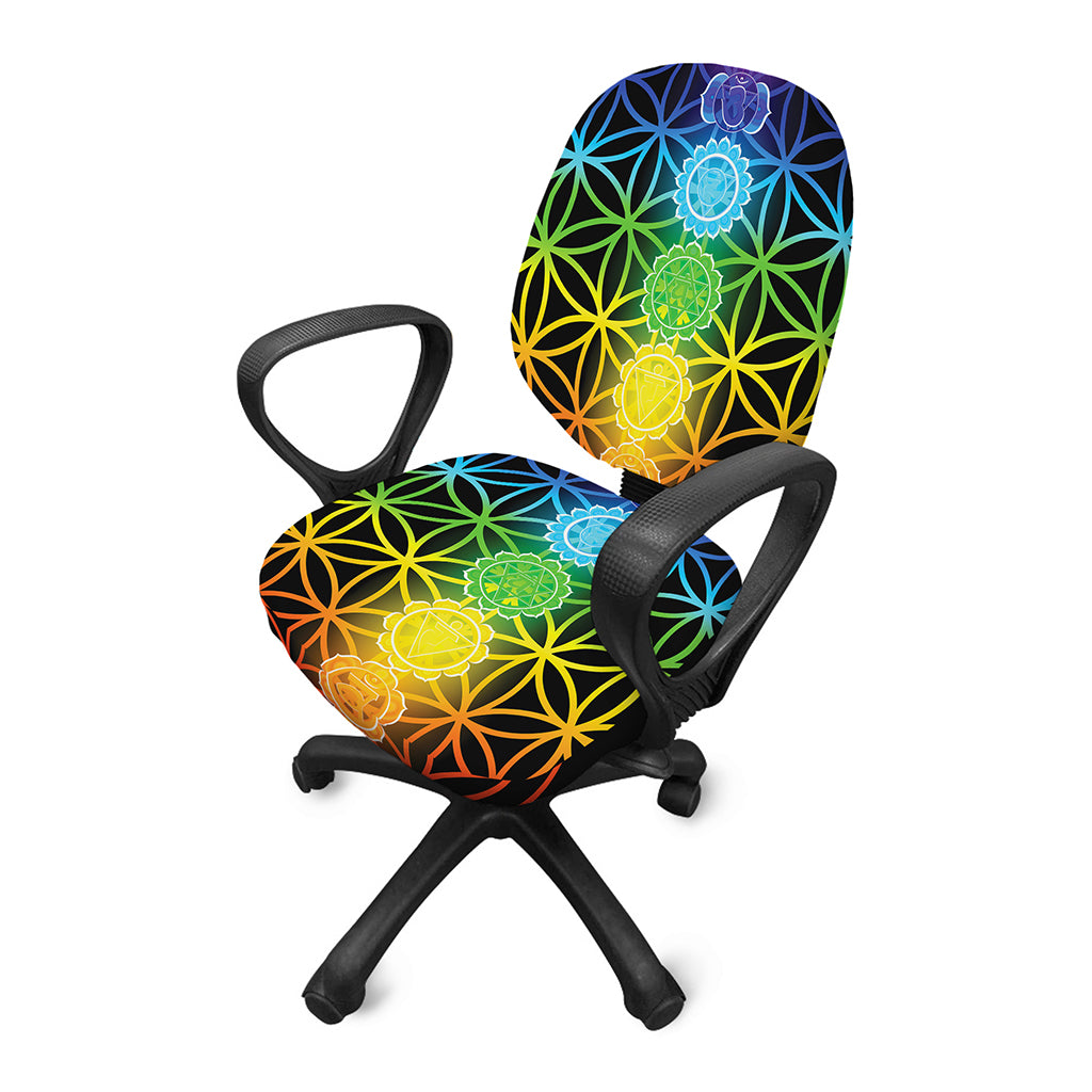 Seven Chakras Flower Of Life Print Office Chair Cover