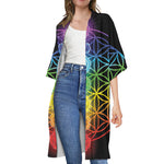 Seven Chakras Flower Of Life Print Open Front Beach Cover Up