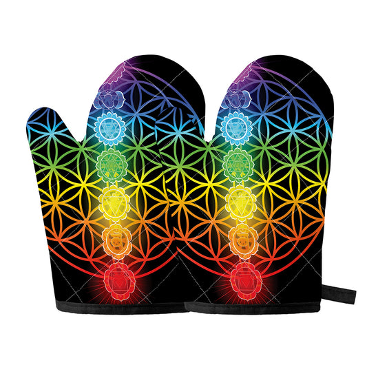 Seven Chakras Flower Of Life Print Oven Mitts