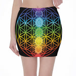 Seven Chakras Flower Of Life Print Pencil Mini Skirt