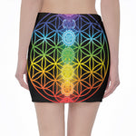 Seven Chakras Flower Of Life Print Pencil Mini Skirt