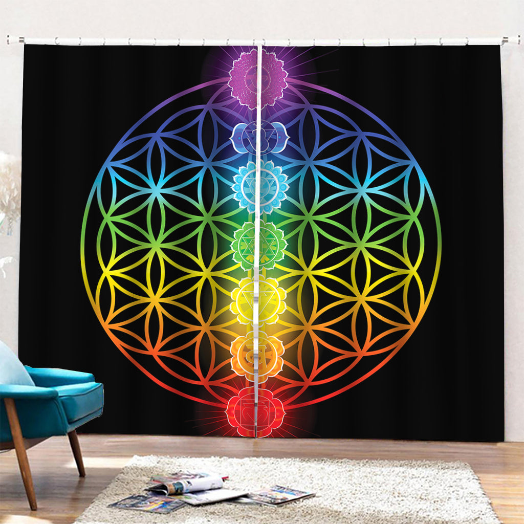 Seven Chakras Flower Of Life Print Pencil Pleat Curtains