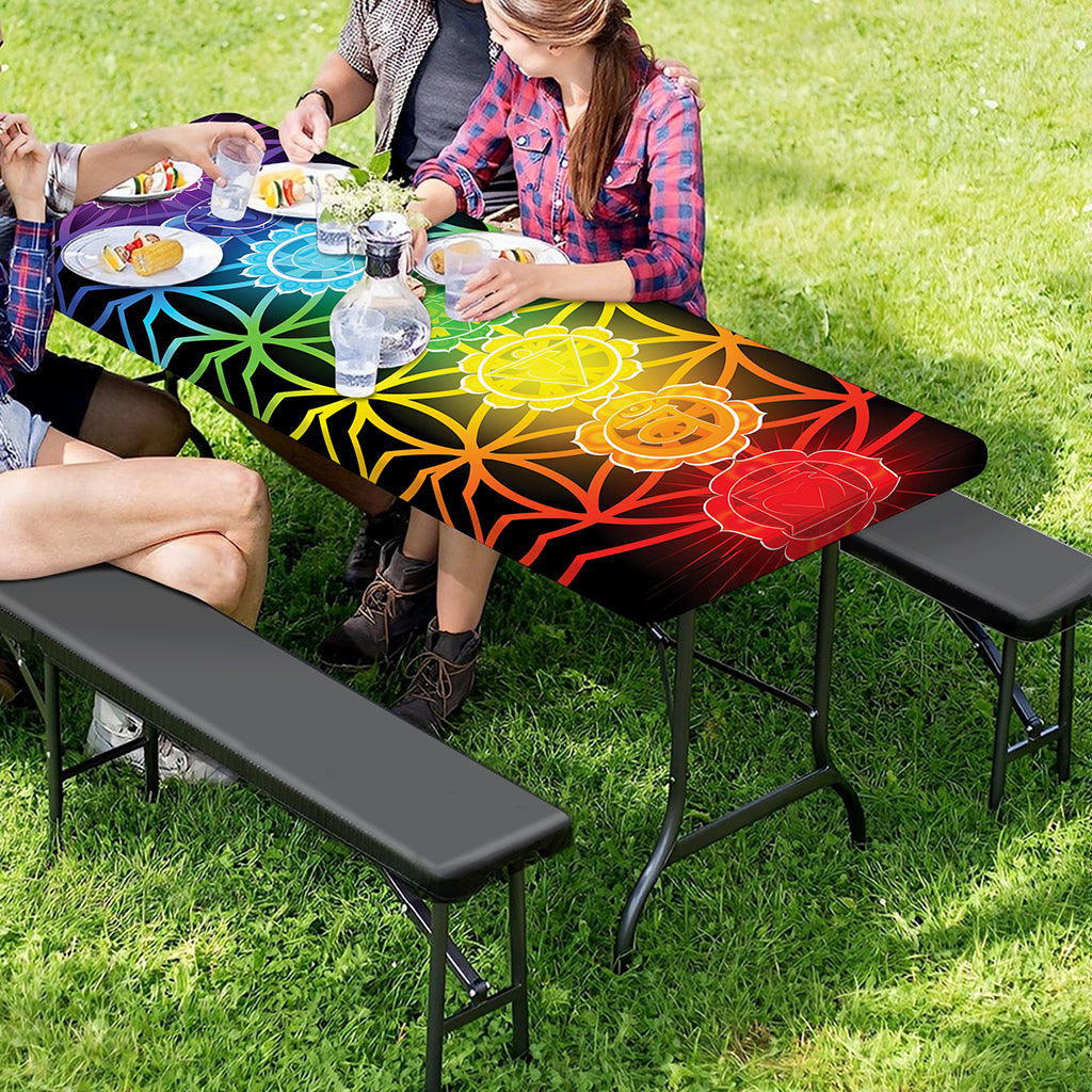 Seven Chakras Flower Of Life Print Picnic Table Cover