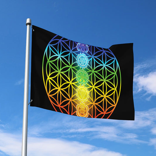 Seven Chakras Flower Of Life Print Polyester Flag