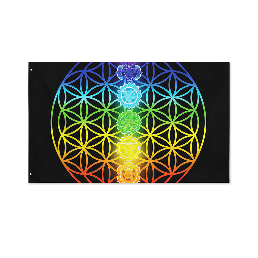 Seven Chakras Flower Of Life Print Polyester Flag