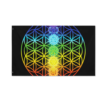 Seven Chakras Flower Of Life Print Polyester Flag