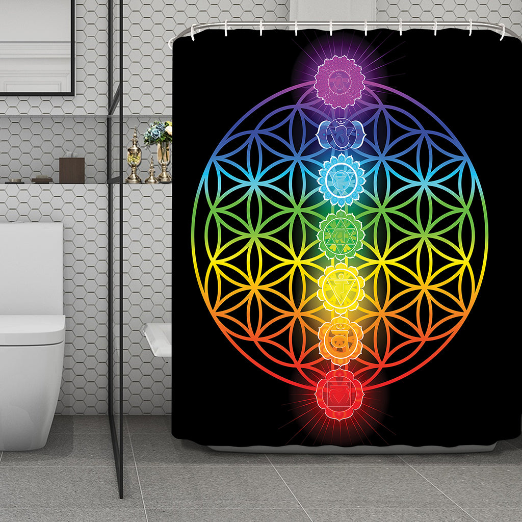 Seven Chakras Flower Of Life Print Polyester Shower Curtain
