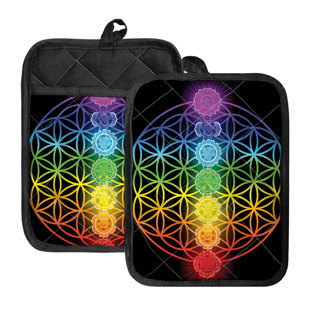 Seven Chakras Flower Of Life Print Pot Holders With Pocket