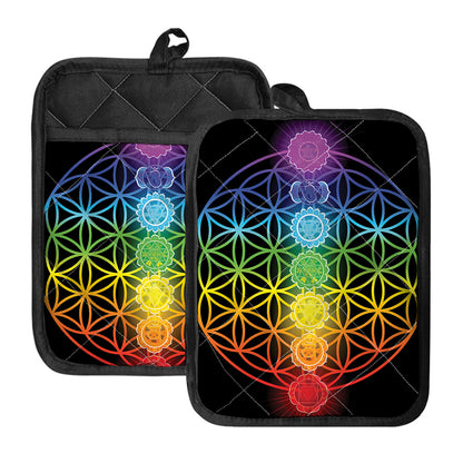 Seven Chakras Flower Of Life Print Pot Holders With Pocket