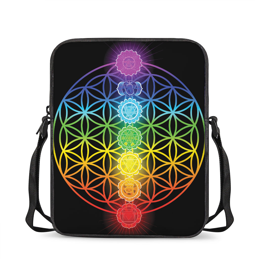 Seven Chakras Flower Of Life Print Rectangular Crossbody Bag