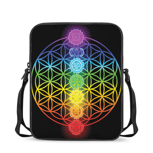 Seven Chakras Flower Of Life Print Rectangular Crossbody Bag