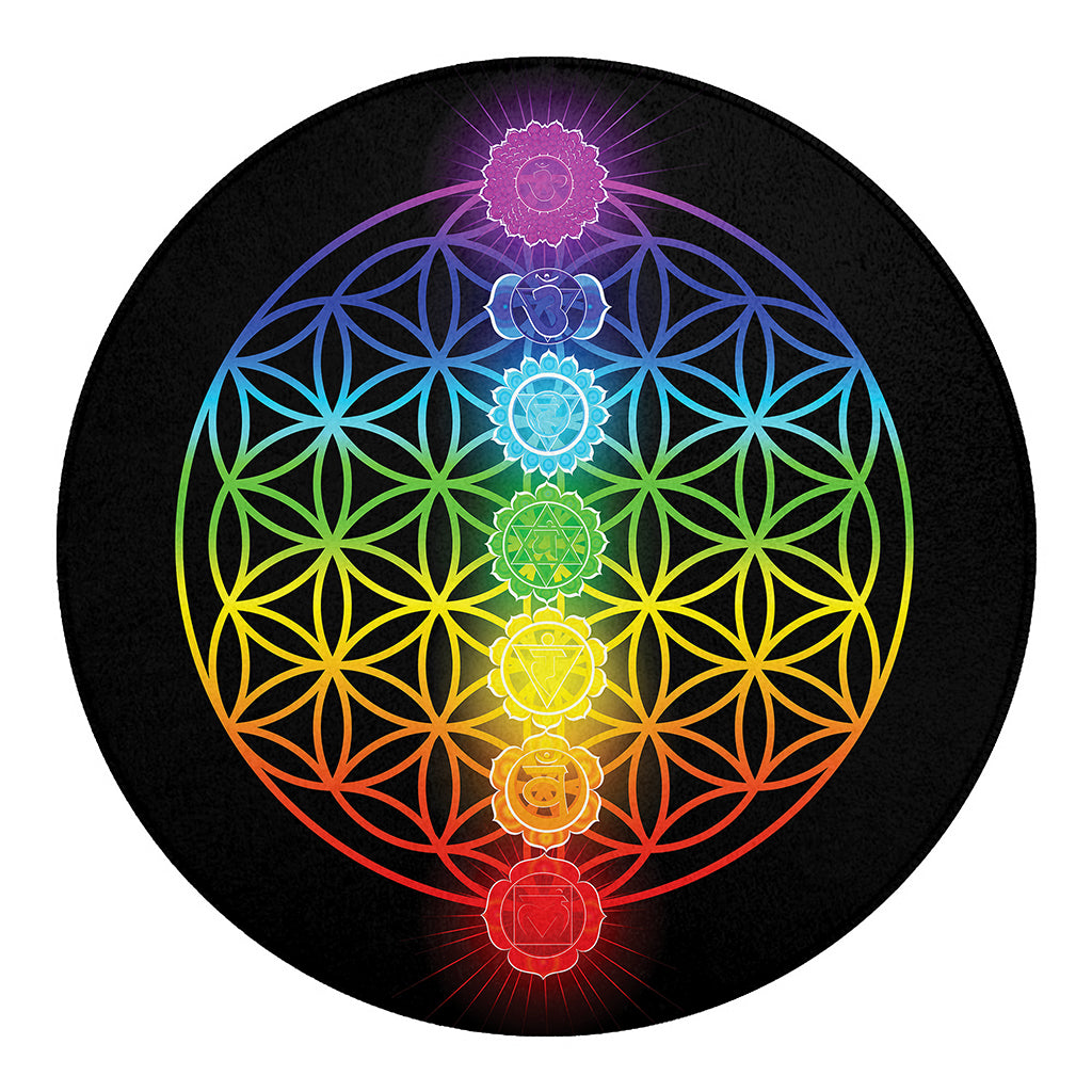 Seven Chakras Flower Of Life Print Round Blanket