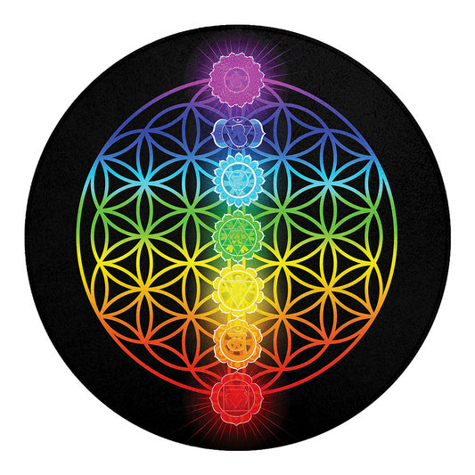 Seven Chakras Flower Of Life Print Round Blanket