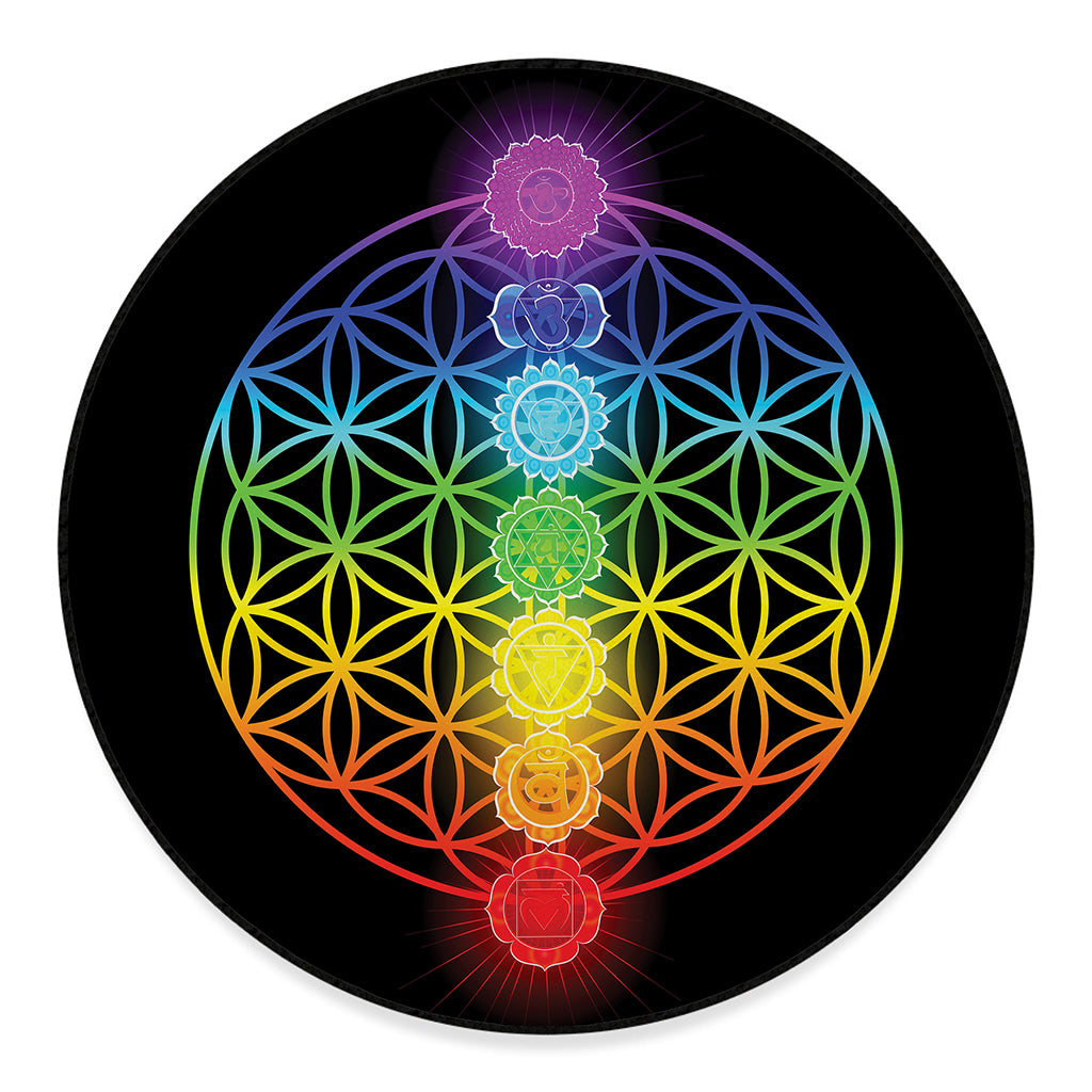 Seven Chakras Flower Of Life Print Round Floor Mat