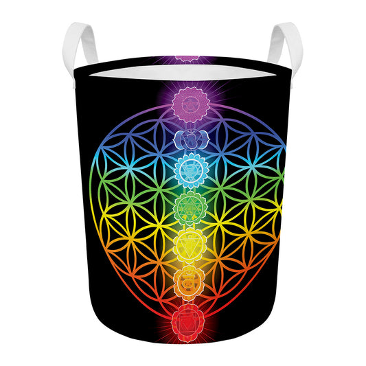 Seven Chakras Flower Of Life Print Round Laundry Basket
