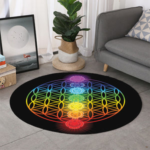 Seven Chakras Flower Of Life Print Round Rug