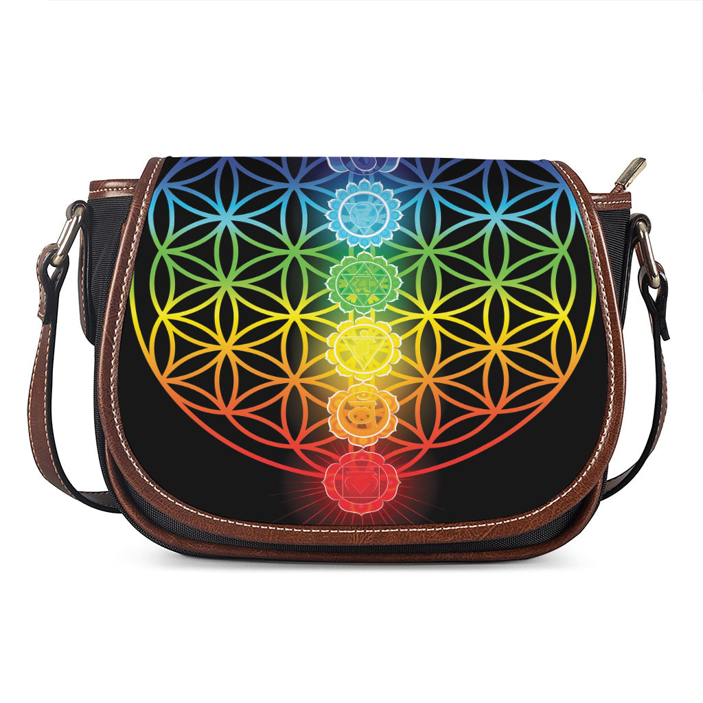 Seven Chakras Flower Of Life Print Saddle Bag