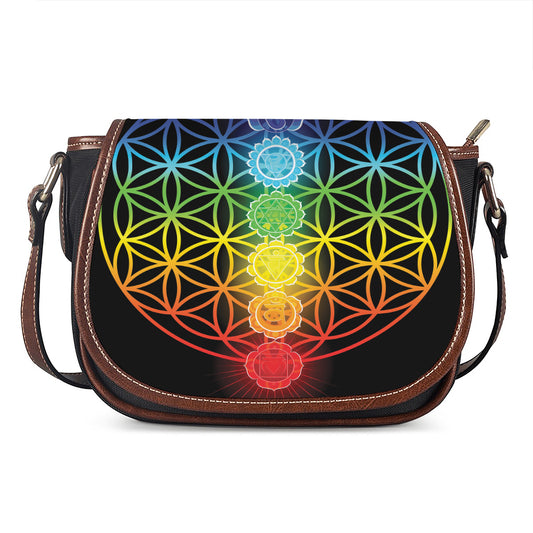 Seven Chakras Flower Of Life Print Saddle Bag