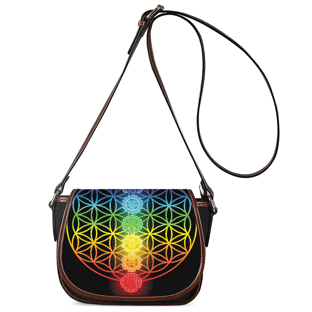 Seven Chakras Flower Of Life Print Saddle Bag