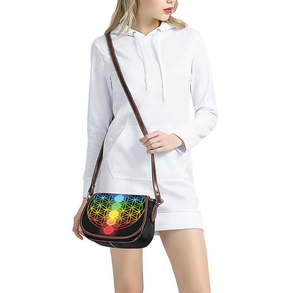 Seven Chakras Flower Of Life Print Saddle Bag
