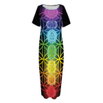 Seven Chakras Flower Of Life Print Short Sleeve Long Nightdress