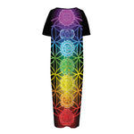 Seven Chakras Flower Of Life Print Short Sleeve Long Nightdress