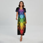 Seven Chakras Flower Of Life Print Short Sleeve Maxi Dress