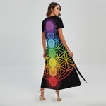 Seven Chakras Flower Of Life Print Short Sleeve Maxi Dress