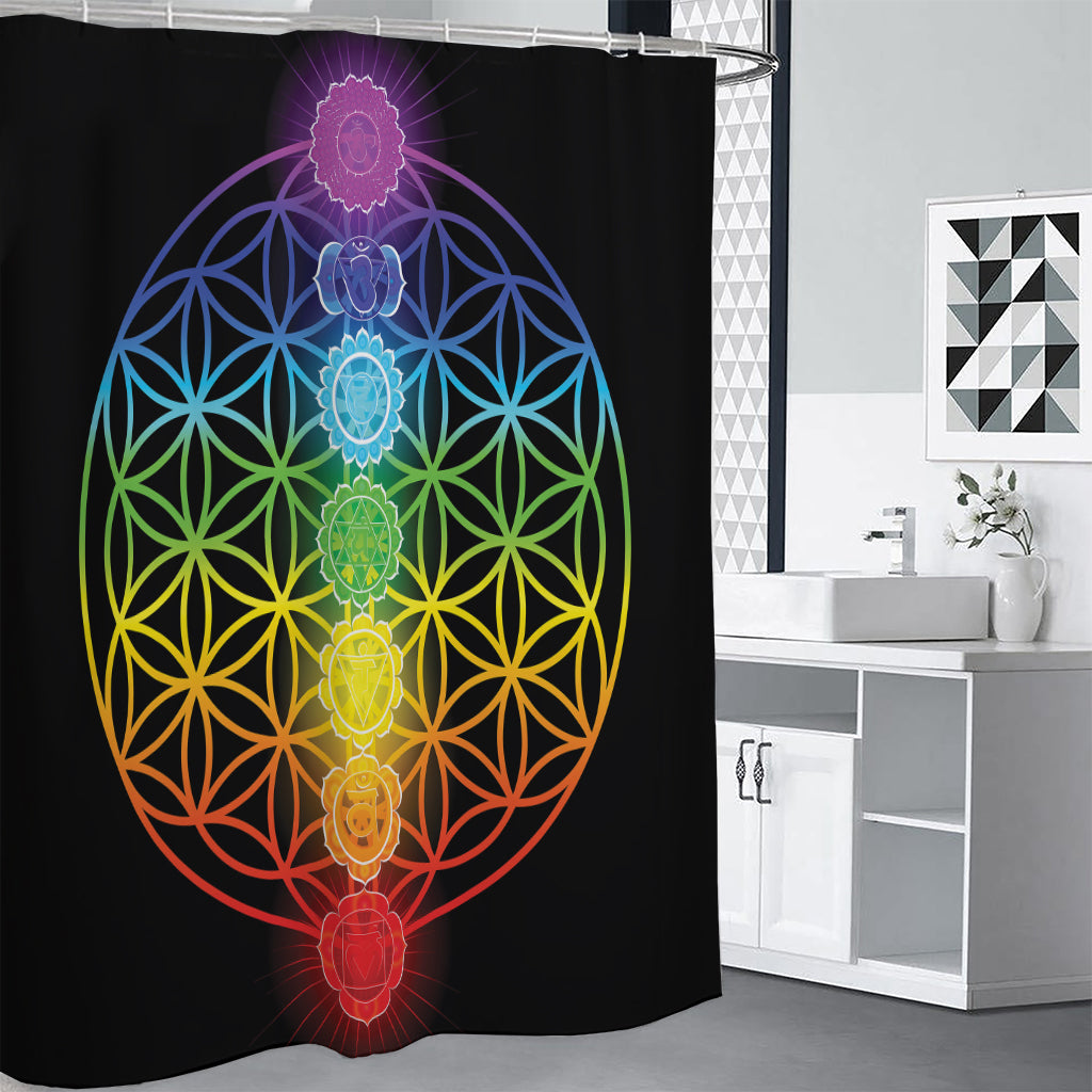 Seven Chakras Flower Of Life Print Shower Curtain
