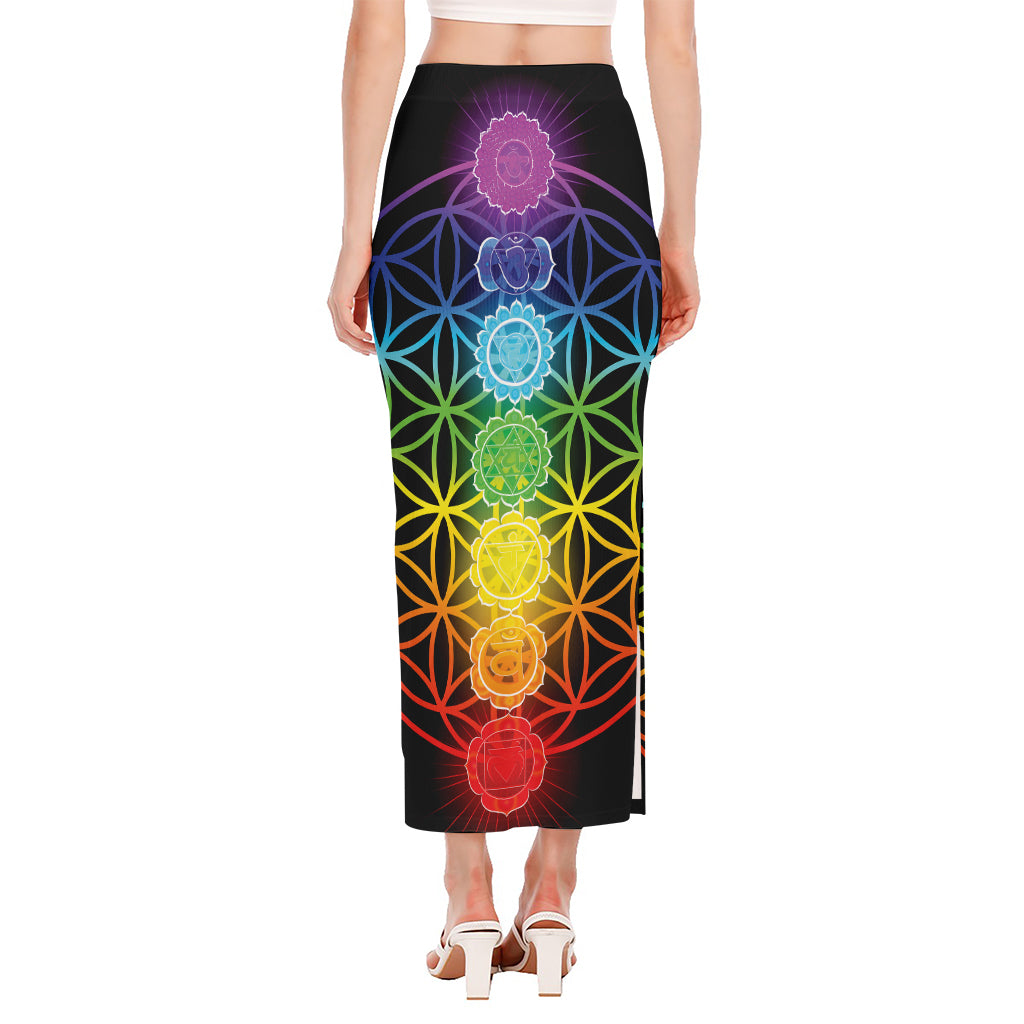 Seven Chakras Flower Of Life Print Side Slit Maxi Skirt