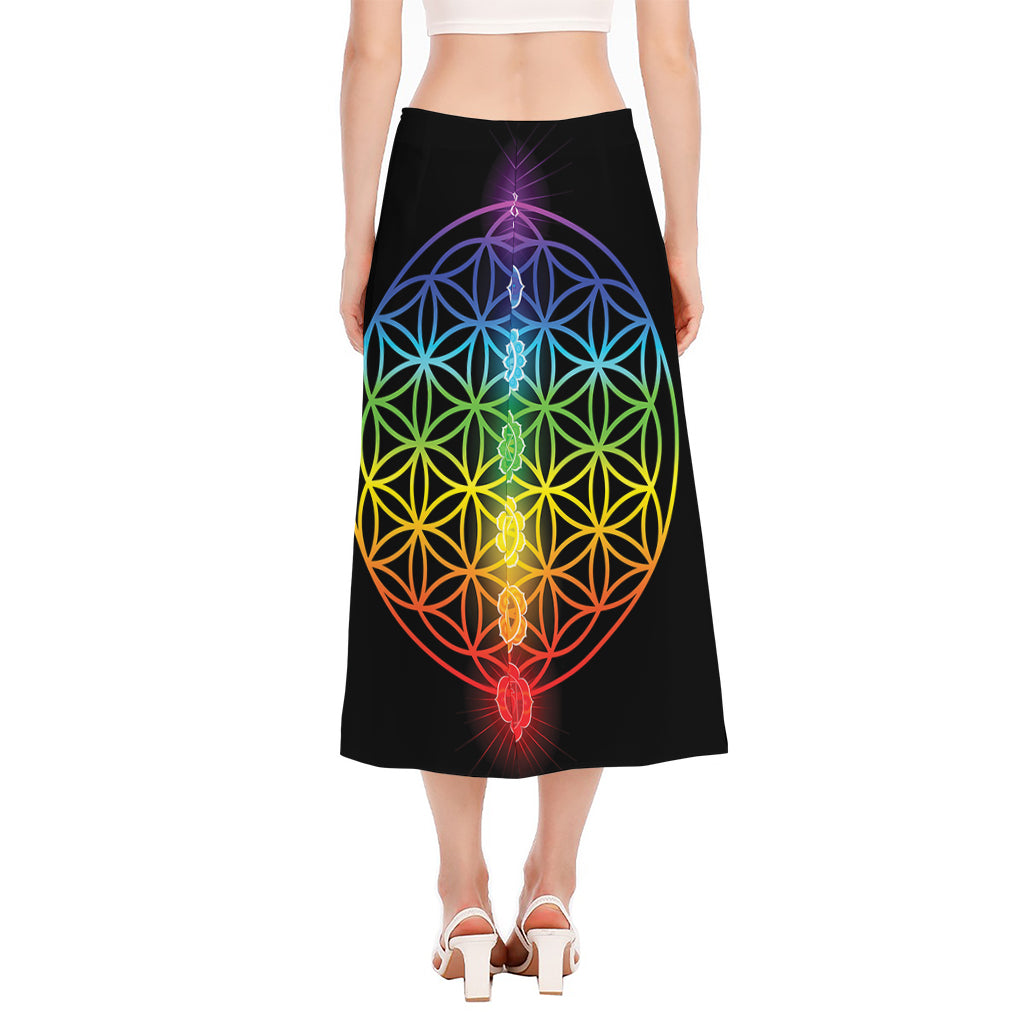 Seven Chakras Flower Of Life Print Side Slit Midi Skirt