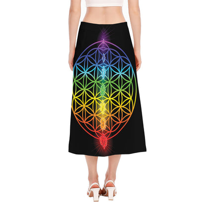 Seven Chakras Flower Of Life Print Side Slit Midi Skirt