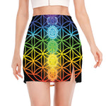Seven Chakras Flower Of Life Print Side Slit Mini Skirt
