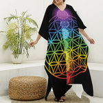 Seven Chakras Flower Of Life Print Silk V-Neck Kaftan Dress