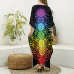 Seven Chakras Flower Of Life Print Silk V-Neck Kaftan Dress