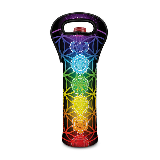 Seven Chakras Flower Of Life Print Single Neoprene Wine Tote