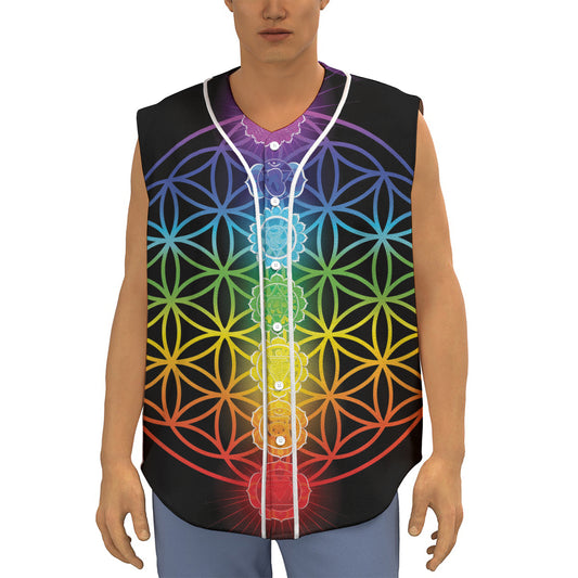 Seven Chakras Flower Of Life Print Sleeveless Baseball Jersey