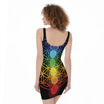 Seven Chakras Flower Of Life Print Sleeveless Bodycon Dress