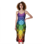 Seven Chakras Flower Of Life Print Slim Fit Midi Cami Dress