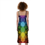 Seven Chakras Flower Of Life Print Slim Fit Midi Cami Dress