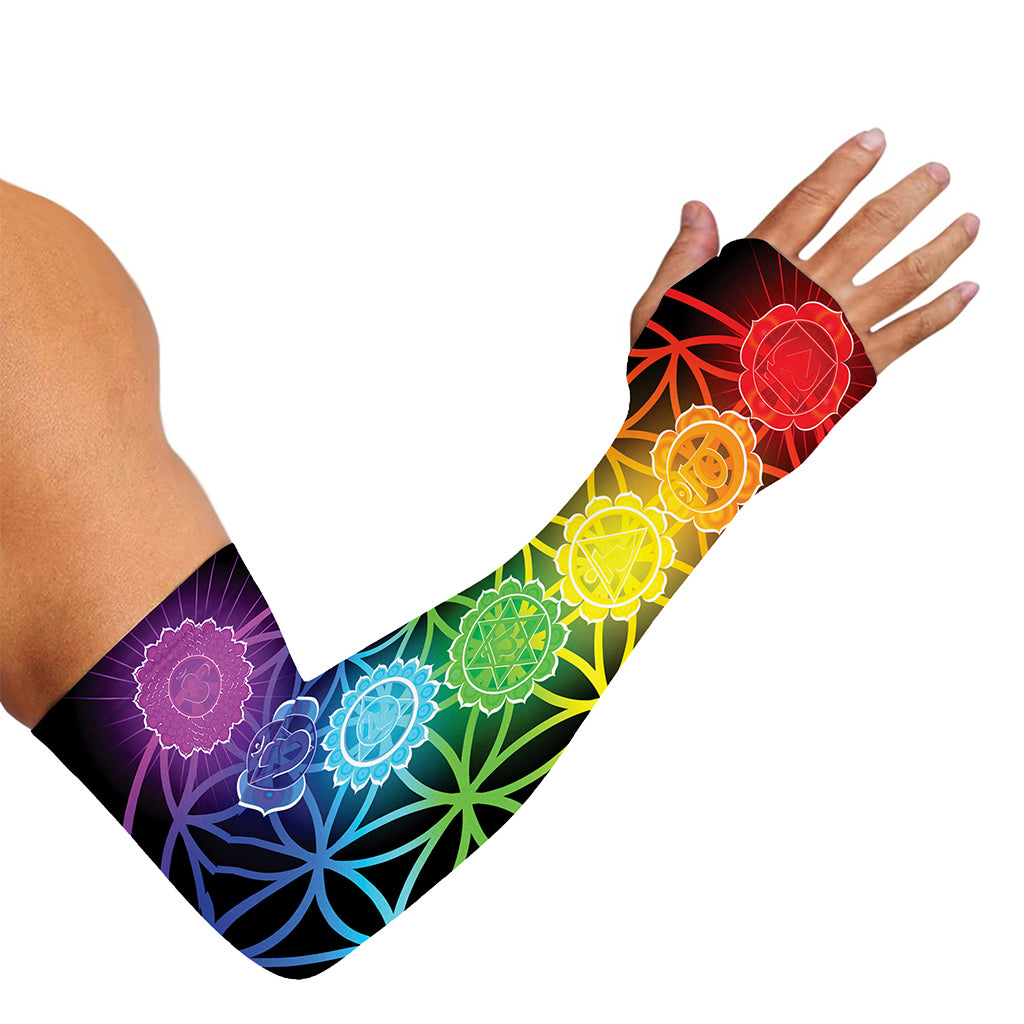 Seven Chakras Flower Of Life Print Sun Protection Arm Sleeves