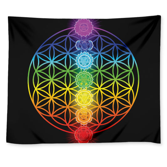 Seven Chakras Flower Of Life Print Tapestry