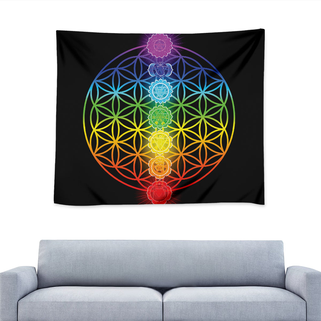 Seven Chakras Flower Of Life Print Tapestry
