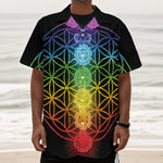 Seven Chakras Flower Of Life Print Textured Short Sleeve Shirt